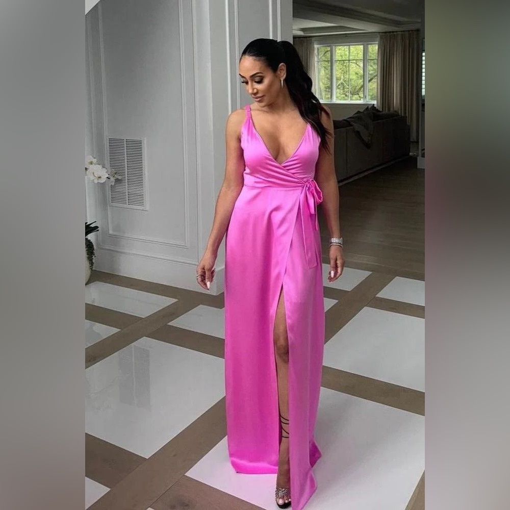 Amanda Uprichard Liberty Hot Pink Wrap Maxi Dress Gown, 100% Silk, Size Small
